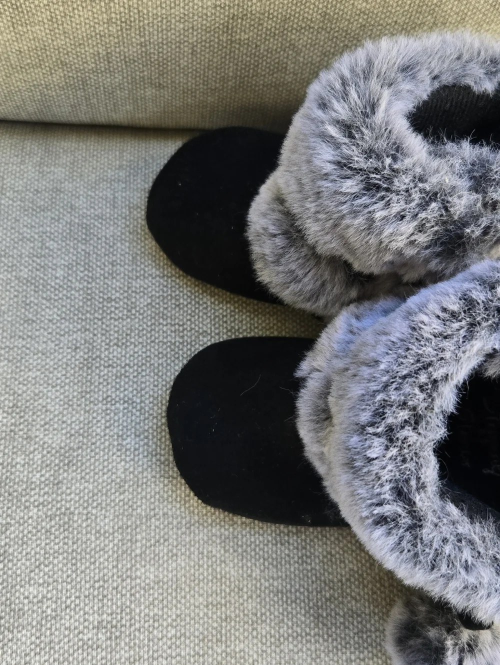 Stepping Stones Cozy Faux Fur Pom Pom Bootie Slippers - Gray and Black